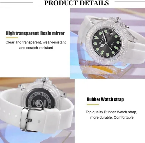Vista 6 de Men'sWomen's Watch Simple Silicone Simulated Quartz Watch Outdoor Sports Waterproof Watch Glow Date Neutral Watch White Black (Black)