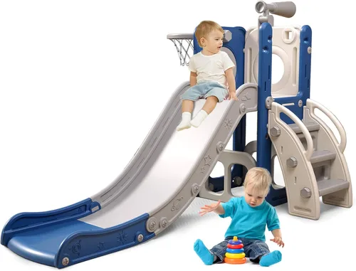 Vista 10 de 6 in 1 Toddler Playset with Slide,Toddler Slide,Slide for Kids with Basketball Hoop,Ball,Ring Toss,Kids Slide Toddler Playground Toddler Slide