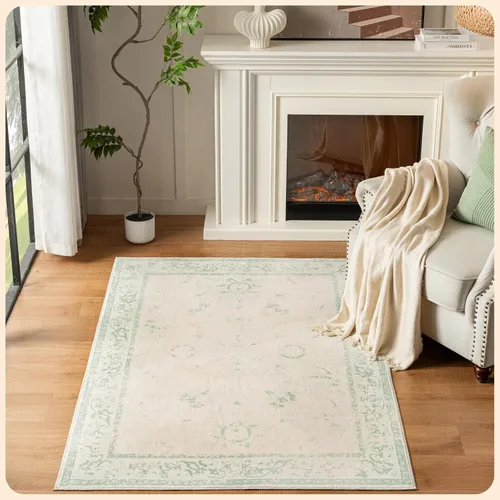 Vista 179 de Istana Alfombra larga antideslizante de 2.5 x 8 para el hogar, para pasillo y cocina, lavable, sedosa y suave al tacto, elegante, color azul y marfil