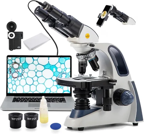 Vista 10 de SWIFT SW380B Microscopio compuesto binocular, 40X-2500X con cámara de 1.3 MP, 100 diapositivas de microscopio, kit de microscopio para estudiantes