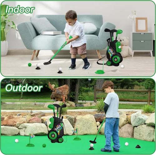 Vista 7 de Liberry Juego de golf para niños de 2, 3, 4 años, carrito de golf mejorado para niños con diseño de correa para el hombro, juguetes deportivos