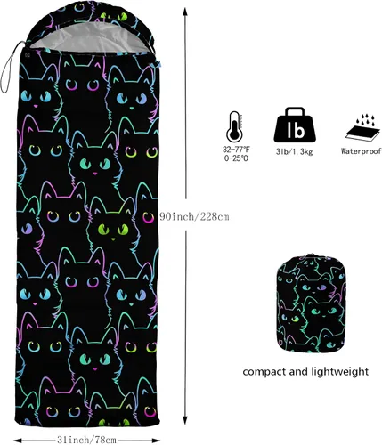 Vista 7 de BailiPromise Saco de dormir para camping, 3 estaciones, clima cálido y fresco, ligero, saco de dormir impermeable para adultos y niños, viajes y al
