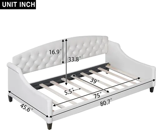 Vista 2 de Merax - Sofá cama de tamaño doble moderno de lujo con botones capitoné, marco de sofá cama de tamaño doble tapizado, sofá cama para dormitorio, sala