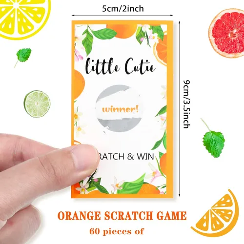 Vista 3 de Minatee Paquete de 60 tarjetas para rascar Little Cutie Little Cutie Baby Shower Games Orange Theme Tarjetas raspar para Little Cutie Baby Shower