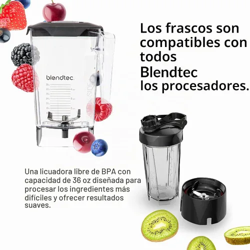 Vista 3 de Blendtec Original Designer Series Licuadora y Jarra WildSide+ de 90 Oz - Paquete de Licuadora de Cocina - Negro