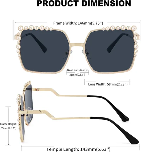 Vista 7 de FEISEDY Gafas de sol cuadradas de gran tamaño para mujer, diseño de perlas 2021, nuevas sombras grandes de moda de lujo B2747