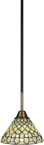 Vista 187 de Toltec Lighting Paramount - Mini colgante de 1 luz en acabado negro mate con cristal de arte perla de 7 pulgadas y estilo negro
