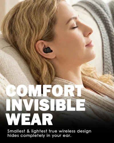 Vista 4 de Los auriculares invisibles más pequeños para dormir, cómodos, con bloqueo de ruido, auriculares inalámbricos Bluetooth planos para dormir de lado