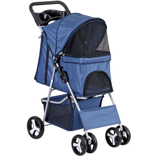 Vista 9 de Cochecito plegable para perros de 4 ruedas para gatos pequeños y medianos, cachorros, portátil, para viajes, campamento, con cesta de Negro