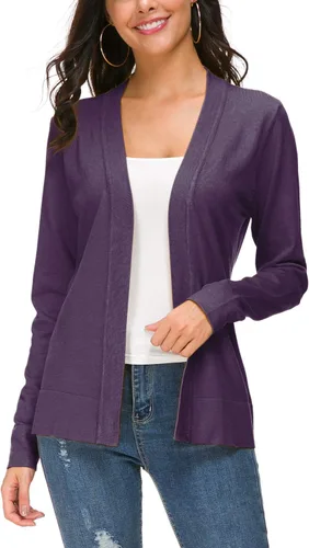 Vista 17 de Urban CoCo Chaqueta de punto de manga larga con frente abierto para mujer Negro
