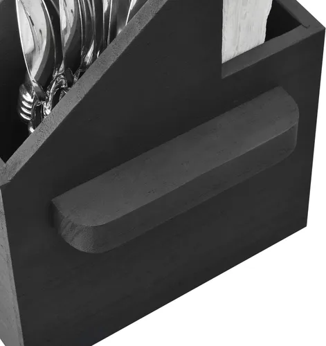 Vista 6 de Ikee Design - Organizador de utensilios de madera con asas Organizador de utensilios de madera para encimera, fiesta, camping y cocina, Negro