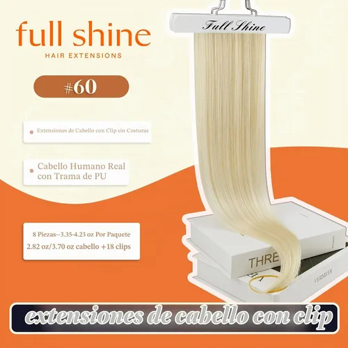 Vista 2 de Full Shine Extensiones de cabello rubio con clip, 20 pulgadas, 8