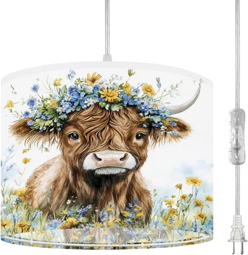 Vista 13 de Plug in Pendant Light Succulent Field Stained Glass Panel Hanging Lamp with Plug in Cord 16.4 ft Dimmable Hanging Light for Bedroom Kitchen Island