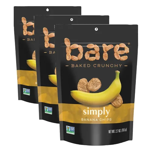 Vista 11 de Bare Chips de plátano crujientes al horno, simplemente plátano, sin gluten, bolsa de 2.7 onzas
