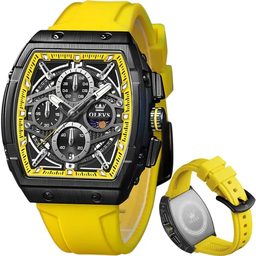 Vista 15 de OLEVS Men Watches Business Dress Chronograph Big Square Quartz Analog Male Watch Silicone Strap Waterproof Date Gift Mens Wrsit Watch Silver