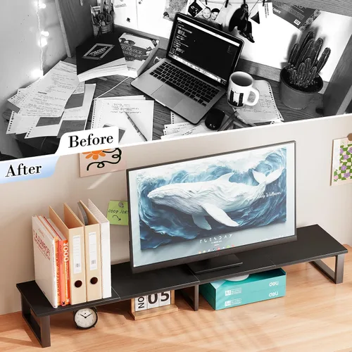 Vista 5 de aboxoo Elevador de TV de 45 pulgadas para TV de 32 a 60 pulgadas, estante elevador de TV, elevador de soporte de TV de mesa, mesa de monitor de Negro