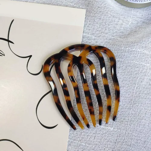 Vista 4 de Twist Hair Side Comb ahueca hacia fuera 7 dientes acetato antiestático horquilla vintage tortuga para Shell Barrette C