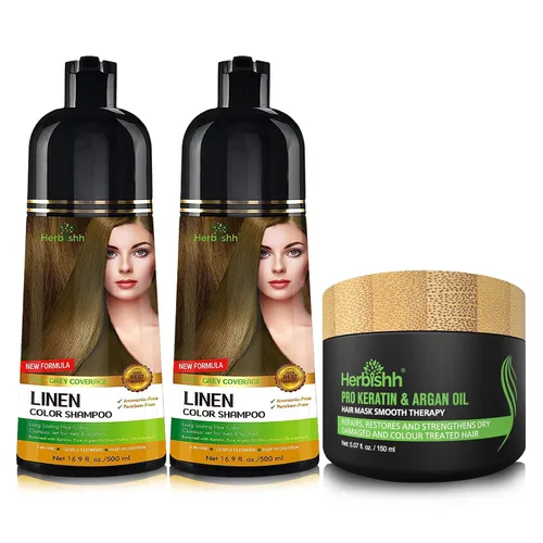 Vista 12 de Paquete combinado – 2 unidades de champú de color de cabello Herbishh + 1 máscara de cabello intenso de argán – Tinte para cabello gris de larga