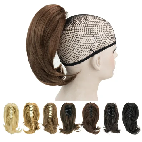 Vista 7 de IMISSU Lindas extensiones de cabello de cola de caballo de garra corta, extensiones de cabello grueso con clip en pequeñas piezas de pelo de cola