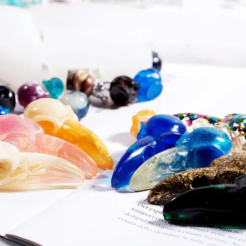 Vista 5 de Molde de resina de calavera – 3 piezas de mini cabezas de calavera 3D de cuervo y calaveras de silicona para resina epoxi, fabricación de joyas