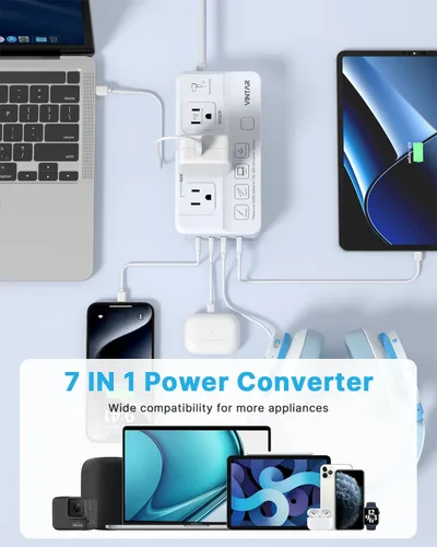 Vista 5 de VINTAR 2000W 220V a 110V Convertidor de voltaje para secadores de pelo/rizadores 7 in 1 Universal Travel Adapter, 4 USB Ports(2 USB C), Step Down