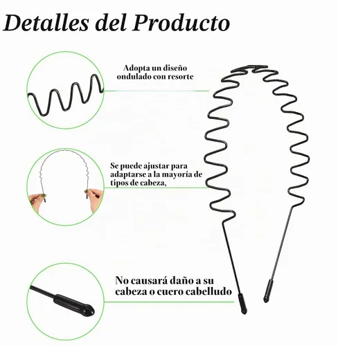Vista 6 de Banda de metal para el cabello para hombres, diademas onduladas