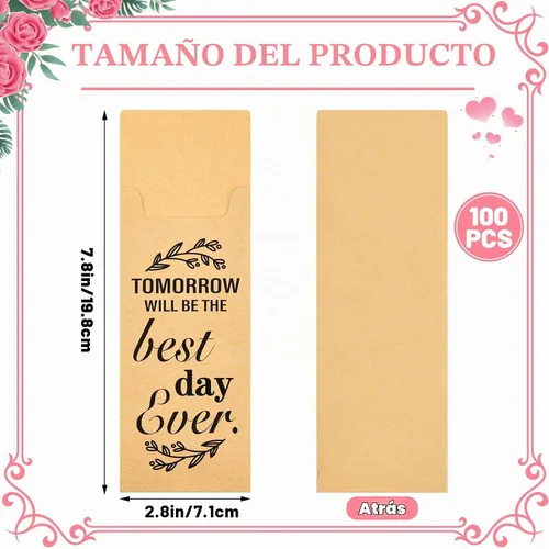 Vista 2 de Gueevin 100 piezas Tomorrow Will Be The Best Day Ever - Bolsas de papel para cubiertos de papel de boda, fundas para cubiertos, bolsa de utensilios