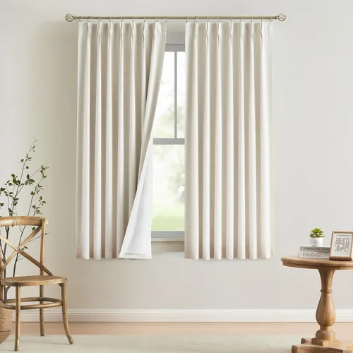 Vista 57 de Vision Home Cortinas marrones con pliegues pinzados, opacas completas, cortinas de ventana de lino mezclado para oscurecer la habitación, cortinas