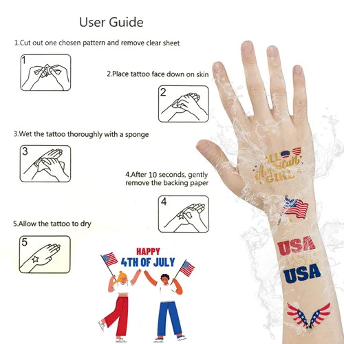 Vista 6 de Decoraciones del 4 de julio, tatuajes temporales de Estados Unidos Giltter, bandera de Estados Unidos, Let's get LIT All American Girl