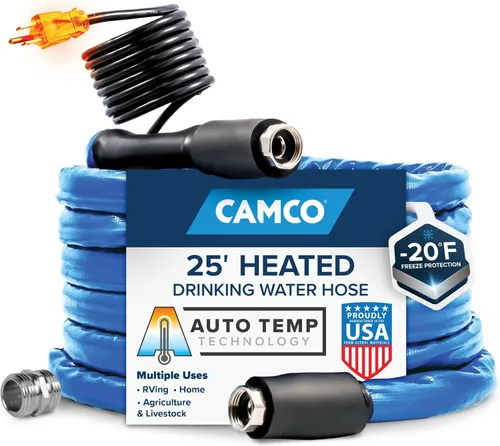 Vista 10 de Camco Heated Drinking Water Hose for RV, 5/8 In ID, 50 Ft, Blue, 22912-A