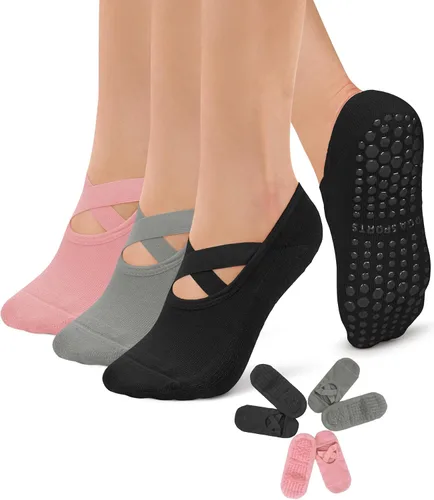 Vista 9 de Diu Life Paquete de 3 Calcetines de Pilates Yoga con Agarres para Mujeres, Antideslizantes, Entrenamiento, Pure Barre, Ballet, Danza, Calcetines