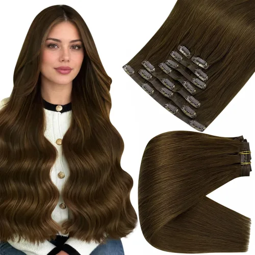 Vista 34 de Full Shine Extensiones de Cabello Rubio con Clip Reflejos Cabello Humano Extensiones con Clip Rubio Ceniza Mezcla Rubio Decolorado PU Extensiones