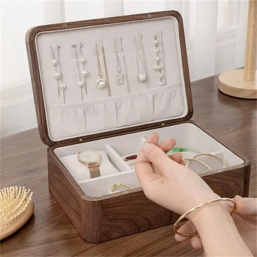 Vista 6 de YDXNY - Joyero de madera, aretes, collar, caja de joyería retro, caja de almacenamiento de joyas para el hogar