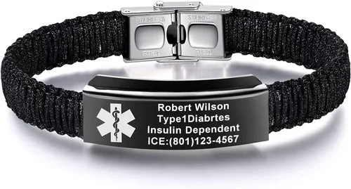 Vista 31 de Pulseras de alerta médica para mujeres Pulseras de identificación médica personalizables para hombres, niñas y niños Pulseras médicas trenzadas