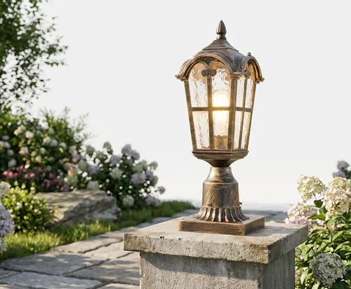 Vista 7 de YUBOLE Luz de poste para exteriores, farol de poste exterior, lámpara de poste de aluminio fundido impermeable con pantalla de vidrio templado