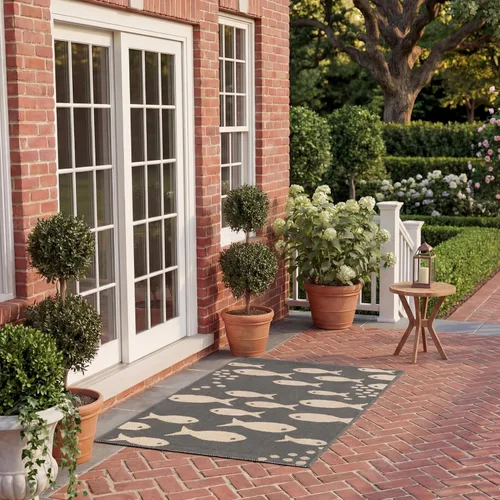 Vista 48 de SAFAVIEH Alfombra lavable para exteriores, colección Patio de 2.3 x 12 pies, color azul y beige, no desprende pelusa y fácil de limpiar, ideal