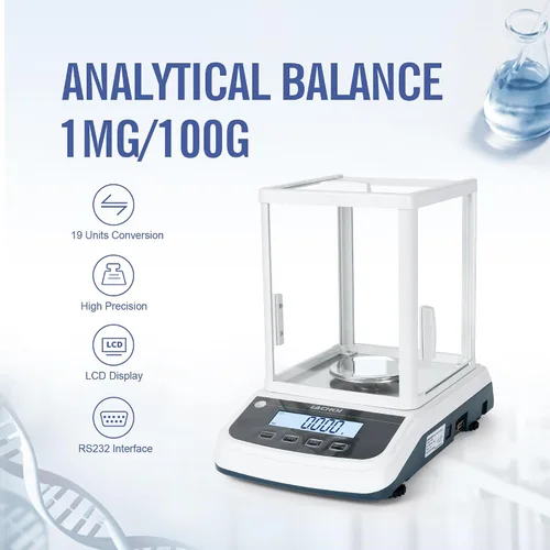 Vista 7 de Balanza de Laboratorio 0.001g×100g Precisión Digital Balanza Analítica de Laboratorio para Joyería con Parabrisas, Interfaz RS232 Balanza Analítica