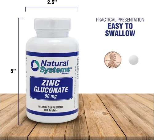 Vista 4 de Natural Systems Zinc Gluconate 50 mg - Apoya tu sistema inmunológico - Ayuda a la fuerza ósea y muscular - Minerales elementales para tu dieta