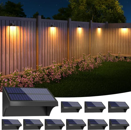 Vista 9 de NIORSUN Luces de valla para exteriores, paquete de 6 luces solares LED impermeables para valla con batería de 1500 mAh, blanco cálido/blanco Negro