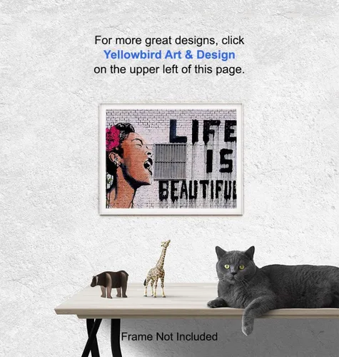 Vista 5 de Original Banksy Life is Beautiful Graffiti Street Art - Arte callejero de 8 x 10 pulgadas, arte fotográfico para el hogar, dormitorio, decoración