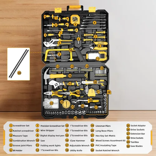 Vista 2 de GRENPRO - Kit de herramientas de 218 piezas para el hogar, caja de herramientas con juego de herramientas manuales generales para el hogar