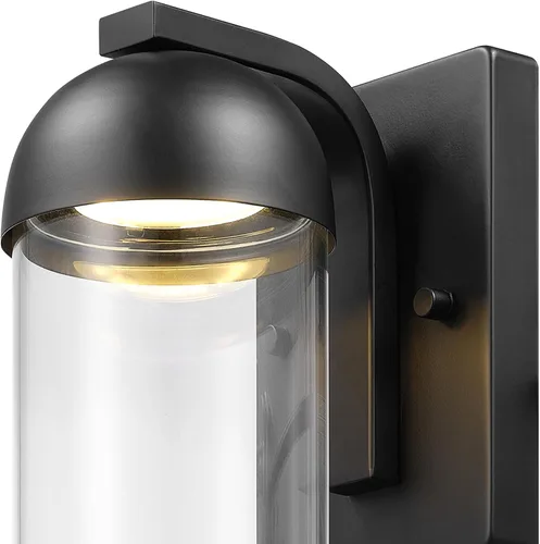 Vista 5 de Globe Electric 60000023 - Aplique de pared LED integrado de 12 W, negro mate, pantalla de vidrio transparente, luz de porche, luces de pared