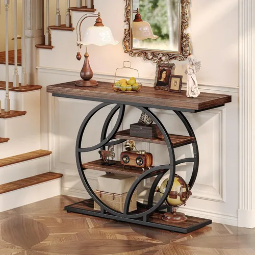 Vista 4 de Huuger 41.3 Inch Entryway Table, Modern Console Sofa Table, Accent Table with Shelves, for Entry, Hallway, Entrance, Foyer, O-Shaped Metal Frame