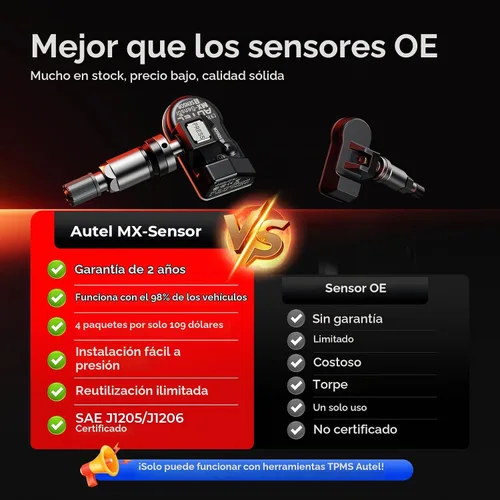 Vista 6 de Autel Sensor TPMS 1-Sensor, MX-Sensor 315+433MHz válvula metálica