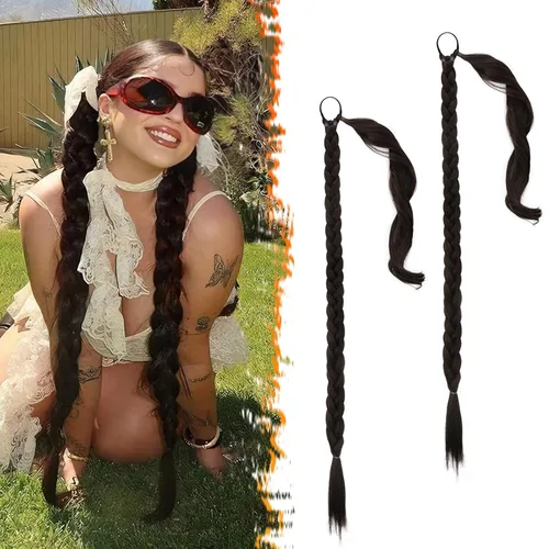 Vista 62 de Barsdar Extensión de 26 Pulgadas de Cola de Caballo Trenzada Larga con Banda Elástica - Extensiones de Cabello en Cola de Caballo Recta y Elegante