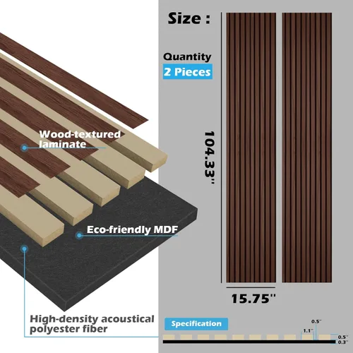 Vista 6 de Art3d Paquete de 2 paneles acústicos de listones de madera de 104" x 15.75" para pared y techo, paneles modernos estriados de absorción de sonido