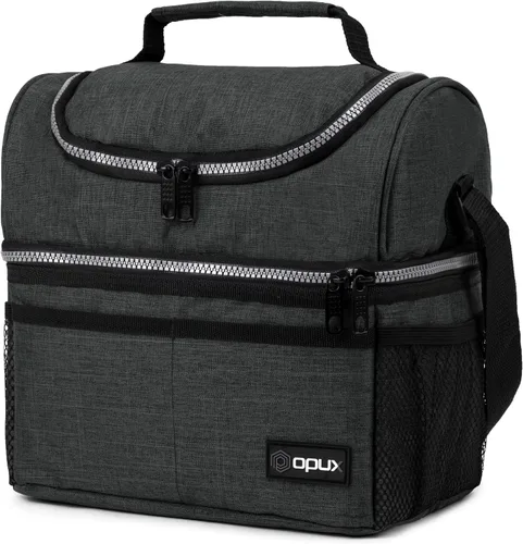 Vista 20 de OPUX Lonchera para hombres y mujeres, bolsa de almuerzo grande aislada para trabajo de adultos, lonchera de dos pisos para preparación de comidas