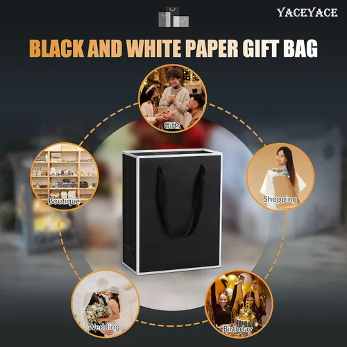 Vista 7 de YACEYACE Bolsas de regalo negras con asas, 10 bolsas a granel de 8 x 4 x 10.5 pulgadas para fiestas, cumpleaños, bodas, venta al por menor