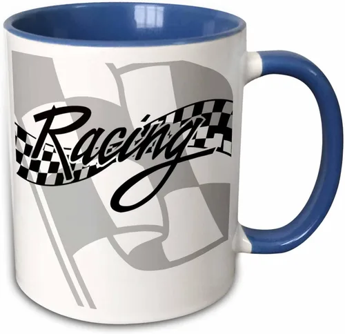 Vista 9 de 3dRose Taza de café, tamaño – 15 oz – Bandera de carreras a cuadros en blanco y negro PS Creations – divertido regalo de taza de café