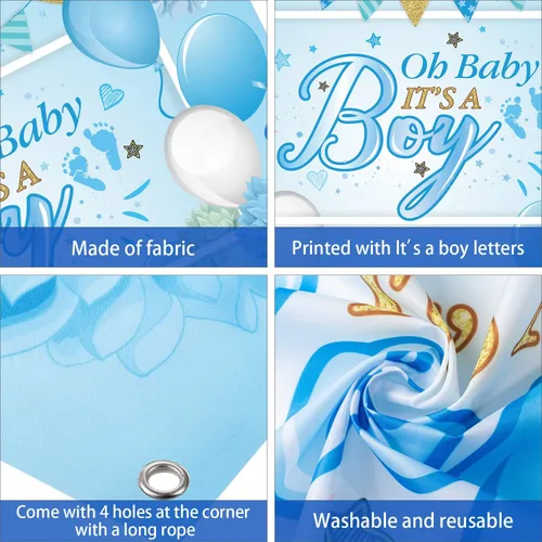 Vista 4 de Decoraciones para fiestas de baby shower Blulu, fondo grande de tela durable para fiestas de baby shower, fondo para cabina de fotos para fiestas